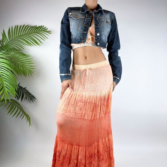 Vintage Y2K Indie Grunge Crop Top Dark Wash Denim Jean Jacket / Size: Small - Picture 1 of 5